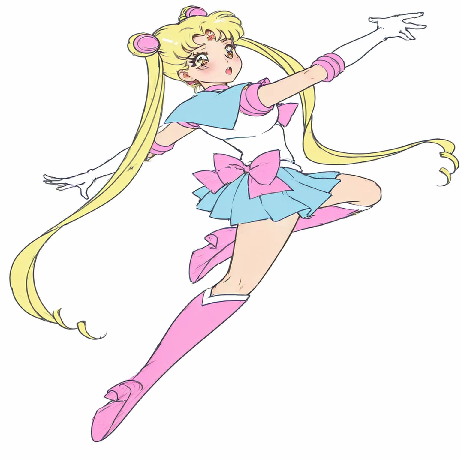 Sailor girl in sailor suit jumping with arms open, Sailor Moon!!!!!!!!, Sailor Moon style, inspired author:Sailor Moon, author:Sailor Moon, the Sailor Moon. beautiful, Magical girl, style of Magical girl, anime barbie doll white , Cute, Leaked images, portrait of Magical girl, sparkling Magical girl, Zodiac Knight Girl,2.5D