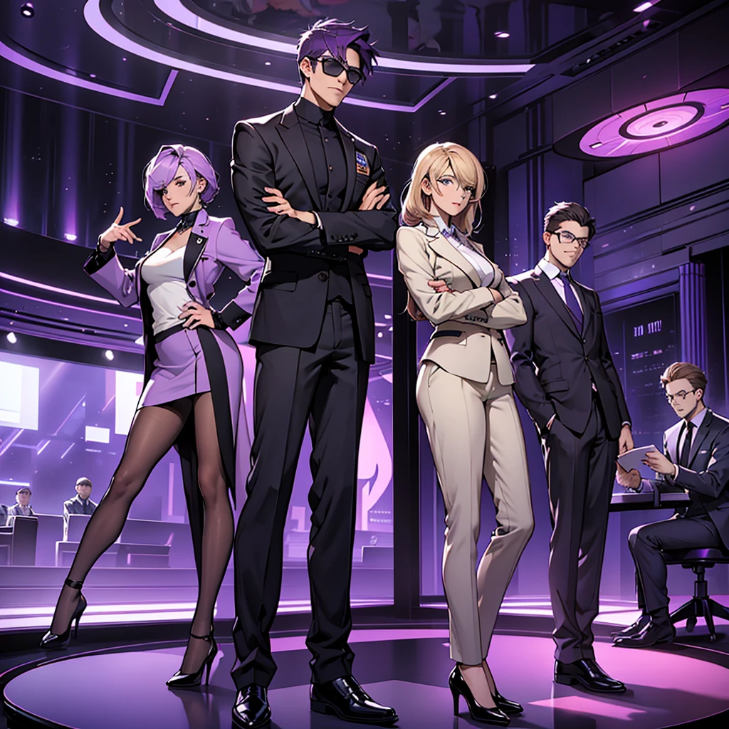 In one image divided into four sections, an architect male, a logician female, a commander female, and a debater male appear, each in distinctive poses against a unified backdrop with shades of purple.