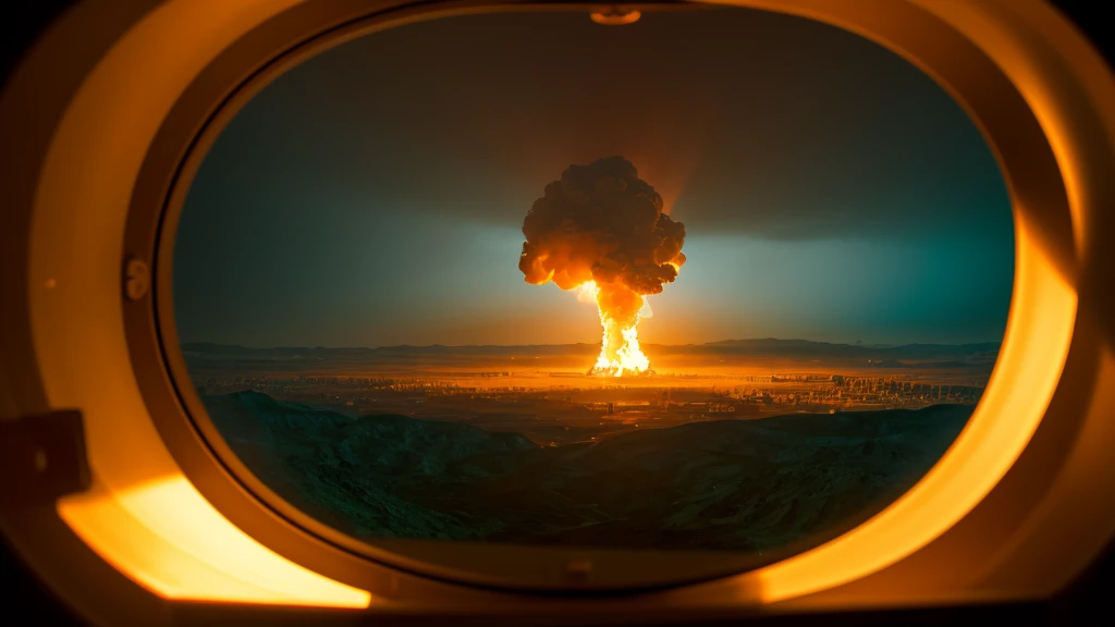 Panoramic photo of a nuclear explosion inside a lamp, Surreal, 8k,