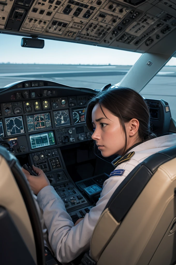 A sad pilot in the cockpit of an airplane 