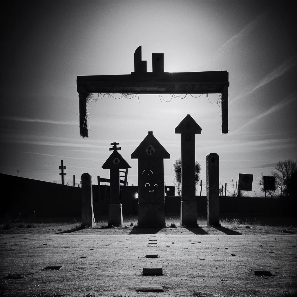 1980s cartoon dark scary horror simple cartoon black and white outline sketch illustration tombstone background 