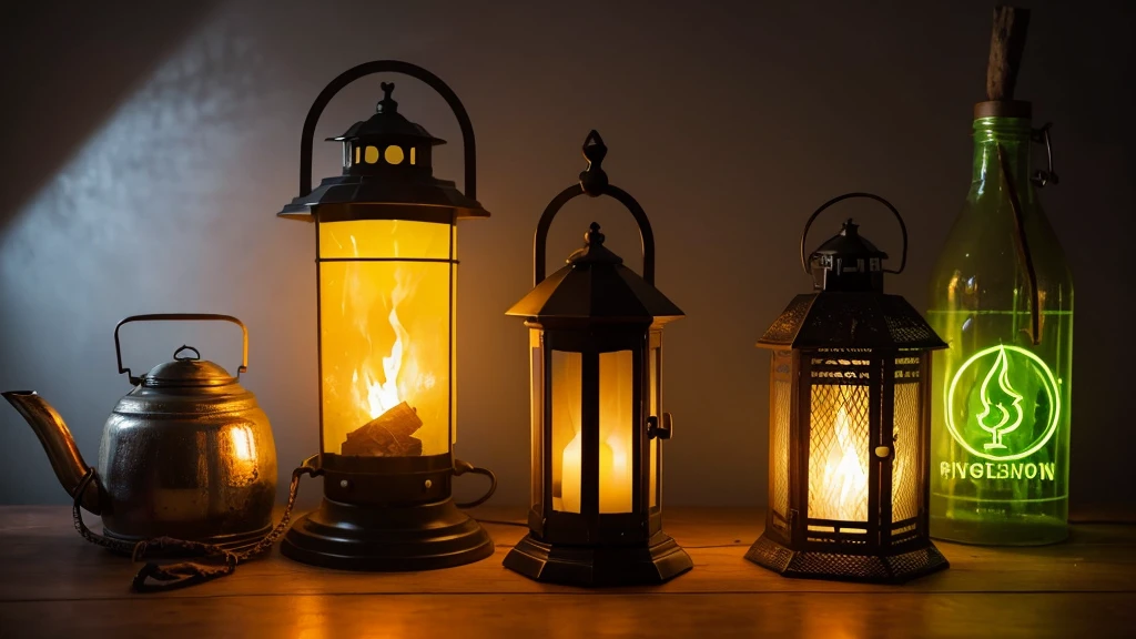 Required accessories, An old lantern with a fire burning on its head, plotting evil schemes, Best selection of villains, Cutting through the darkness, Neon Yellow Paint ,