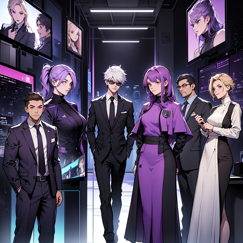 In one image divided into four sections, an architect male, a logician female, a commander female, and a debater male appear, each in distinctive poses against a unified backdrop with shades of purple.