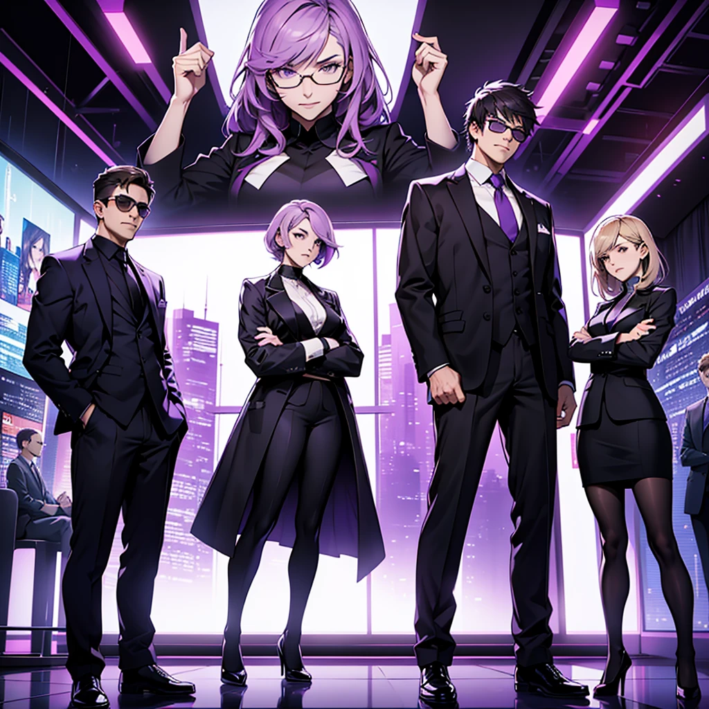 In one image divided into four sections, an architect male, a logician female, a commander female, and a debater male appear, each in distinctive poses against a unified backdrop with shades of purple.