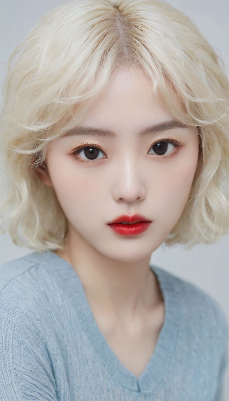 (Surrealism), (illustration), (high resolution), (8K), (Extremely detailed), (best illustration), (美丽而精致的Eye), (best quality), (Very detailed), (masterpiece), ( wallpaper), (Delicate face), solitary, 1 girl, White curly hair, Korean, Heterochromic Eyes, Eye下面有一颗小痣,, Large Breasts, Long legs, Tight abdominal muscles,Dynamic poses, High school girl,Gravure printing, Sexy, Perfect composition, ((Realistic perfect circle deep black super ridiculous details_Eye: 1.3, Extreme quality and resolution)), (Pale), ((Ultra-realistic sharp Eye, Obvious absurd quality, Not blurry,)), ((Fine pupils:1.4)), (Perfect makeup:1.35), ((Ultra-detailed symmetrical lips:1.3)), ((V-shaped jaw)), (Light glossy red_Lipstick:1.35), (Extremely detailed, Beautiful little nose:1.2), (Perfect composition), ((Pale skin:1.28)), ((Dry skin)), (flat chest), (Slim lower body), (Short hair handsome:1.37),full-body shot