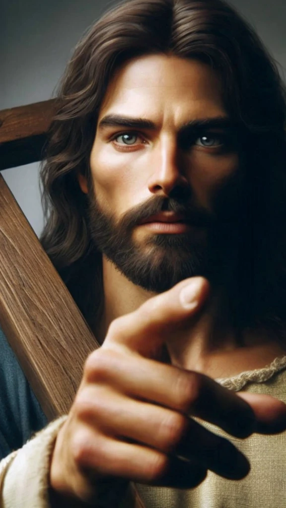 A detailed portrait of Jesus Christ, with a compassionate and intense expression. Jesus is looking directly at the viewer, conveying a deep and empathetic connection. The dramatic lighting enhances his features, creating a chiaroscuro effect that adds depth and contrast to the image. The portrait, In the style of oil painting, features a religious atmosphere with an ornate background that nods to traditional Christian iconography. Inspired by the Renaissance style, the image displays dramatic shadows and vivid colors, with cinematic lighting that accentuates the emotion of the moment. Facial features are highly detailed, capturing every nuance of expression and skin texture. The work is a true masterpiece, high quality and resolution, in 8K, with impressive photographic realism.