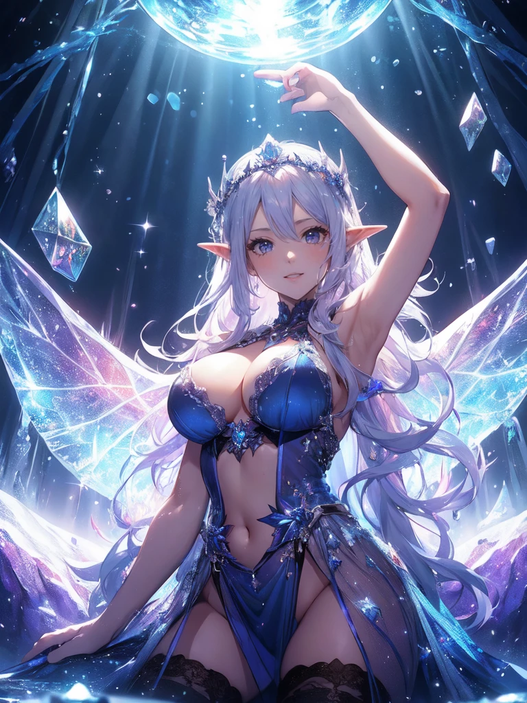 最high quality、1 woman elf、Succubus、(( cowboy shot ))((full body stocking))'((see-through body stocking))、beautiful瞳、tears、Raise your arms behind your head、beautiful装飾、、Ice tiara、、A world made of ice、最high quality , fractal art.Ice Throne、ice World、bikini、beautiful胸、Large Breasts ((Laugh beautifully、))((Glowing ice ))SMqueen、beautiful顔、Orgasm、Ecstasy、全身beautiful装飾のストッキング、Devil's World、Ice crystals、Crystal of snow、Ice wall、ice World、Bigger on the front、 beautiful輝き,High-definition depiction, Realistic, 8k, Unity, beautiful太もも,,Giant Devil's Wings、虹colorに輝く翼、、 light smile, Beautifully and vividly drawn, , beautiful beautiful透き通る肌、輝くbeautiful装飾の魔法、Giant ice cubes、 demon king、、beautiful装飾の角、 , beautiful、 Romanticism,mosquito。 混沌の最もbeautiful形, Mr..々color, Intertwined flowers, P article,Magical gentle light,smile,,image quality、masterpiece、beautiful顔、Super beautiful elf woman((Big breasted 22 year old office lady、Bust 120,Beautiful long ironed hair、Silver Hair、height: 165cm。、Esbian、、high quality、、Visual Arts、最high quality、1 woman elf NP: Worst quality ,beautiful fractal art 、frozen、、light、Beautiful radiance,High-definition depiction, Realistic, 8k, Unity, , light smile, Beautifully and vividly drawn, , Beautiful, beautiful, clear skin、 Countless rays of light pouring down, Swirling Light, big background, , Intense light is emitted from the magic circle in front of the girl. Romanticism,Cowboy Shot: 最high quality