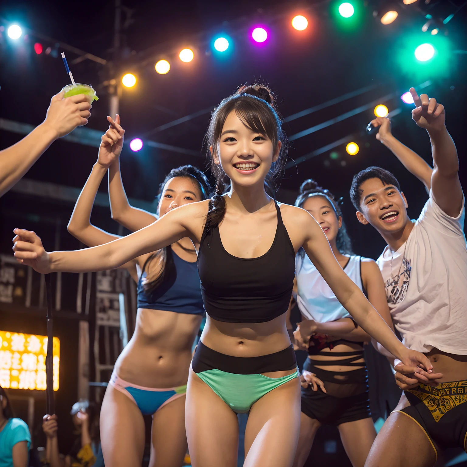 (masterpiece、Highest quality)、(日本のUnsanitary and dim地下街、Night view、Poor Street、girl3People and above、Street lamp、地下へのstage)、(美しいNight view)、(Standing Bar、Showa style、Japan favelas、Old and dirty hot spring town)、(stage)、(middle School girls3People and above、Tank top、Panties、smile、fun)、((Unsanitary and dim))、shaved ice、Sale of drinks、(stage)、smile、Happy schoolchildren、Perfect Anatomy