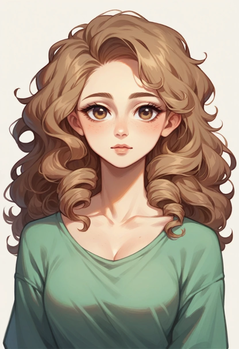 hazel eyed girl, long light brown curly hair, beautiful, beautiful