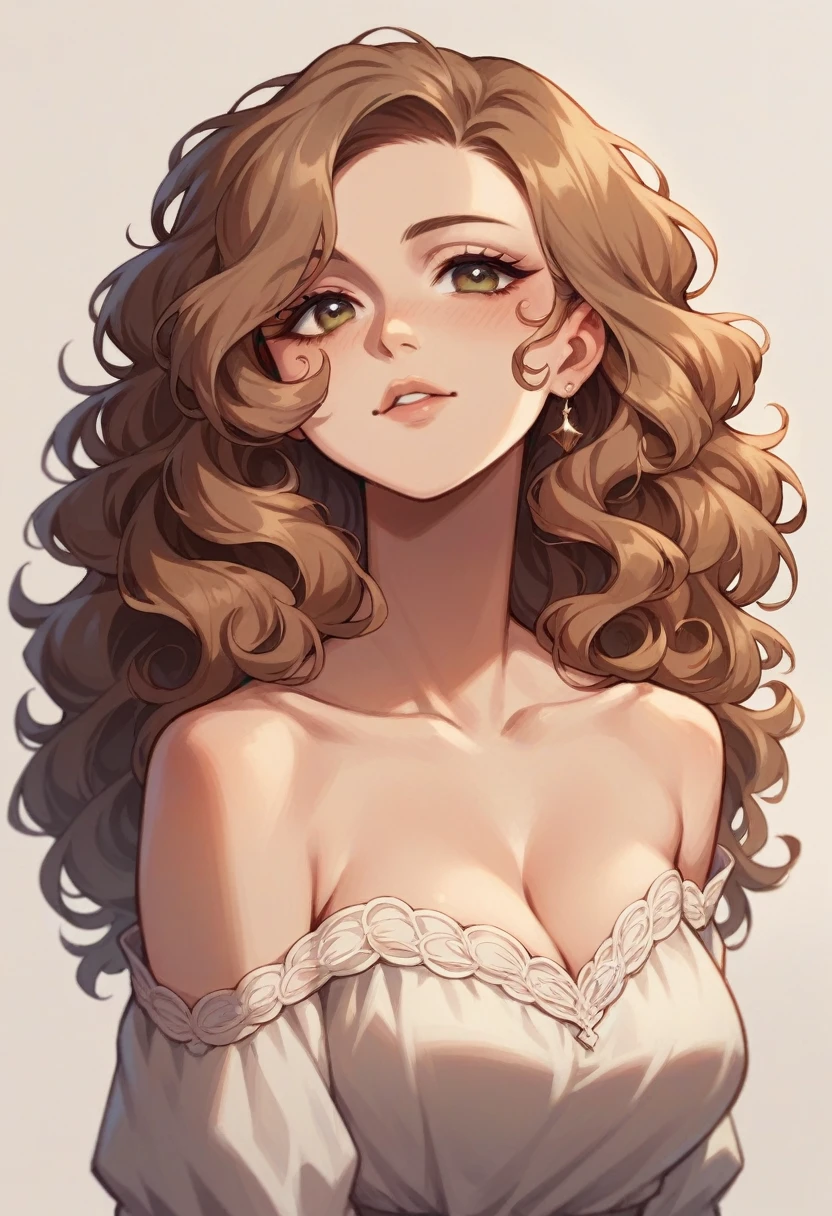 hazel eyed girl, long light brown curly hair, beautiful, beautiful