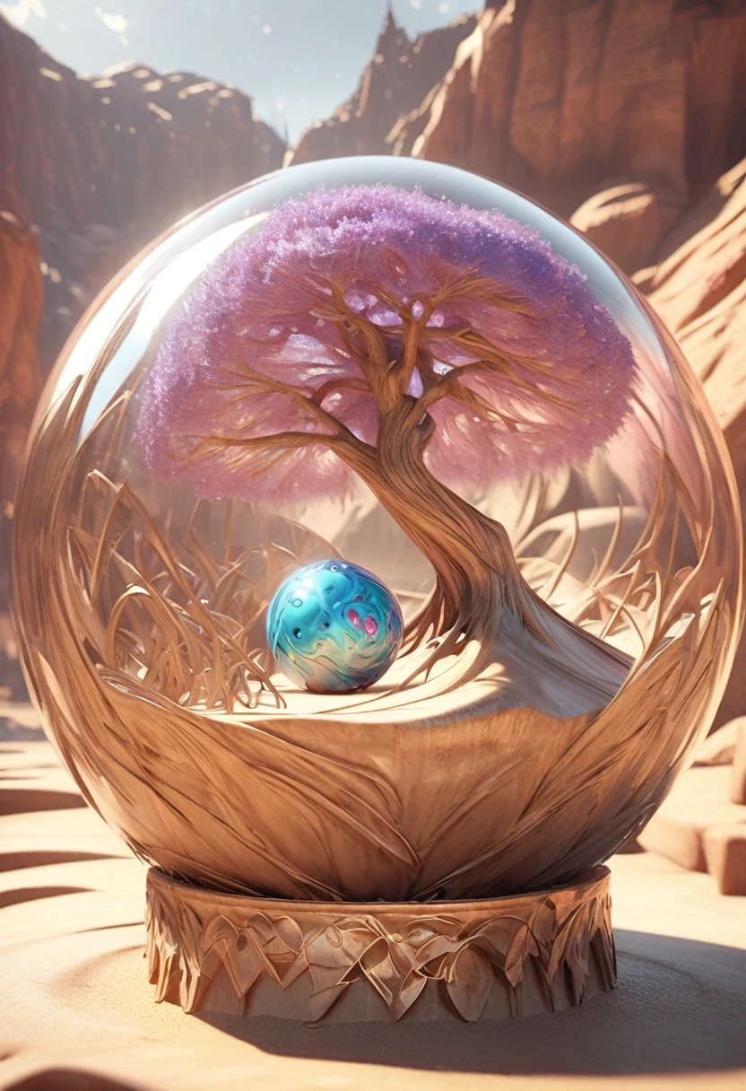 arafed image of a tree inside a glass ball on a desert landscape, tree of life inside the ball, surrealistic digital artwork, surrealism 8k, surreal digital art, surreal art, surreal 3 d render, 3d render digital art, marc adamus, surreal concept art, 3 d render beeple, stylized digital art, 4 k surrealism, clara Honkai star rail 