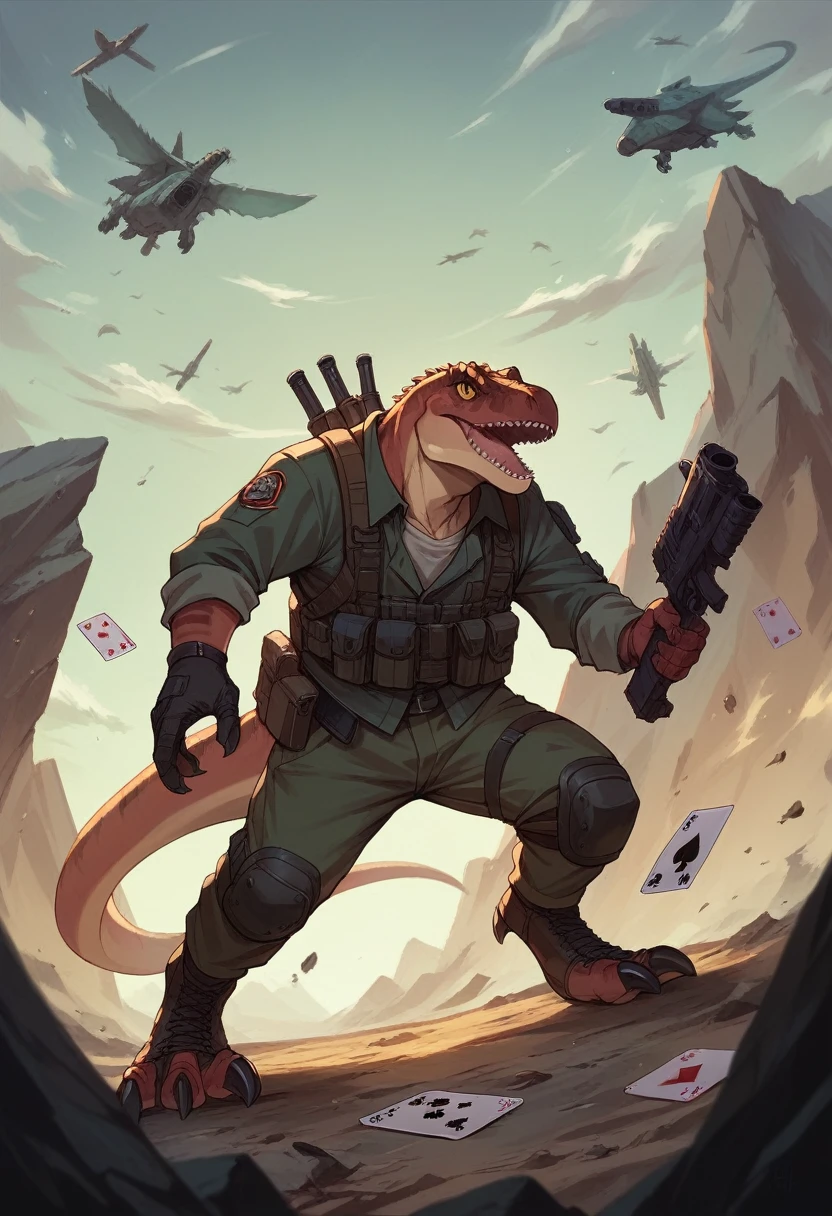 playing card: dinosaur, attack 27, defense 23.