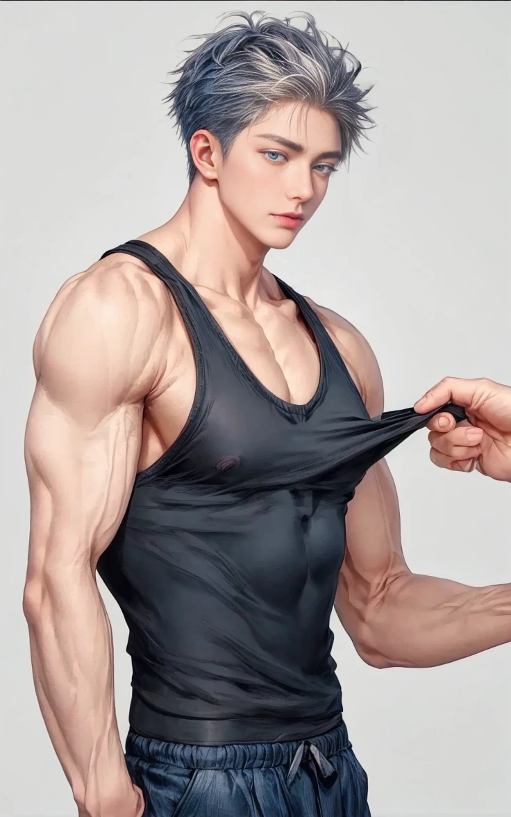 1boy, adult, handsome, perfect face, detailed eyes and face, clean shaved, muscular, capturing a rural atmosphere, dynamic lighting, unreal engine 5, hd picture, satoru gojo, white hair, short hair ,hair between eyes ,blue eyes