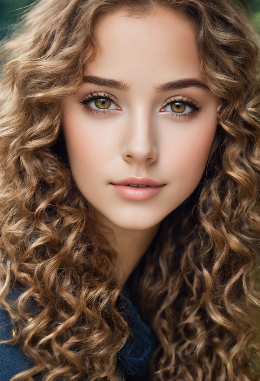 hazel eyed girl, long light brown curly hair, beautiful, beautiful