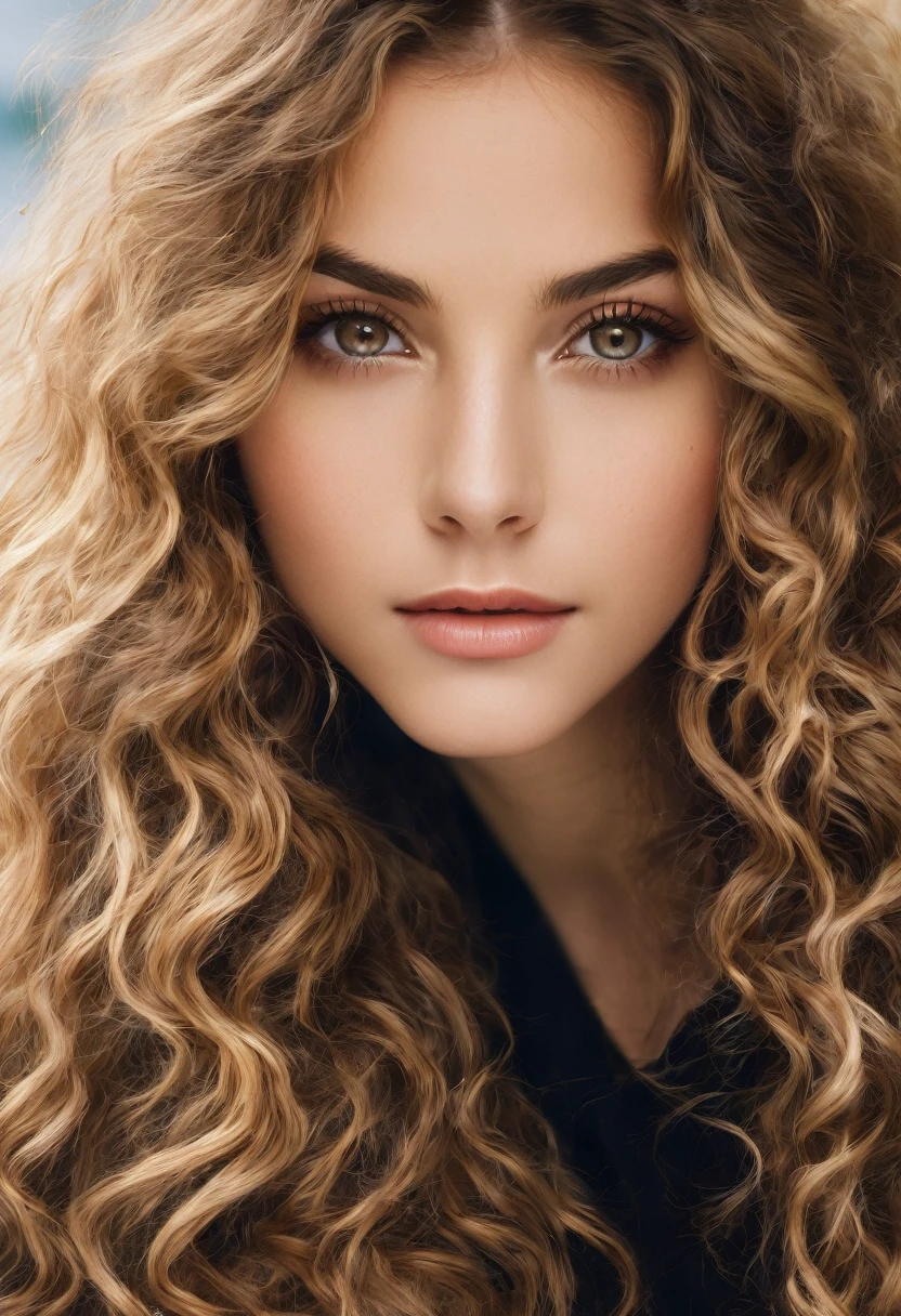 hazel eyed girl, long light brown curly hair, beautiful, beautiful