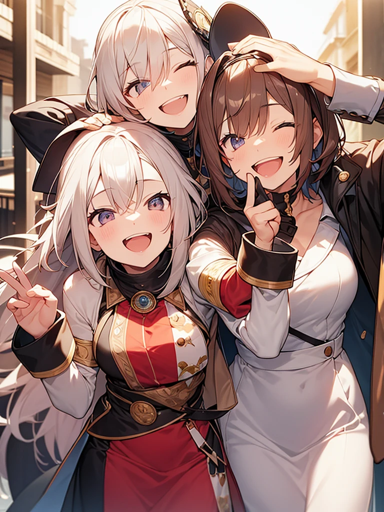 A dignified smile, armband, laughter, laughing with one's mouth open,々Standing tall woman:1.9 Composition seen from below White summer sailor uniform Navy blue skirt Spirit Short black hair Ponytail:1.9 Straight hair Hair tie Sweep bangs to the side:1.9 Slanted eyes Brown eyes Tall Strong-willed Beautiful Student council room