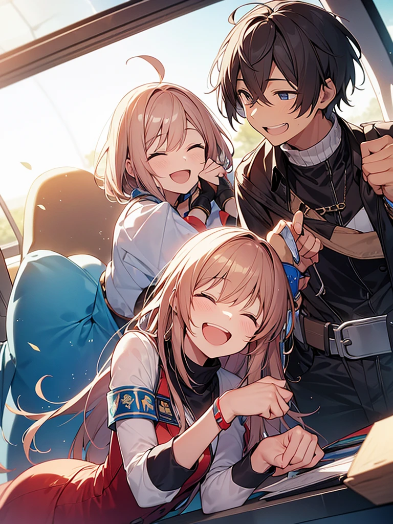 A dignified smile, armband, laughter, laughing with one's mouth open,々Standing tall woman:1.9 Composition seen from below White summer sailor uniform Navy blue skirt Spirit Short black hair Ponytail:1.9 Straight hair Hair tie Sweep bangs to the side:1.9 Slanted eyes Brown eyes Tall Strong-willed Beautiful Student council room