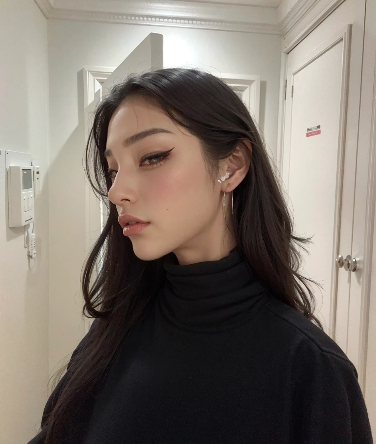 a close up of a woman with long black hair wearing a black top, cruel korean goth girl, ela tem black hair with bangs, hime black haircut, 1 7 Year Old Goth Anime Girl, 1 7 year old goth girl, goth girl aesthetic, ulzzang, black hair with bangs, black long straigh hair with bangs, pale gothic beauty