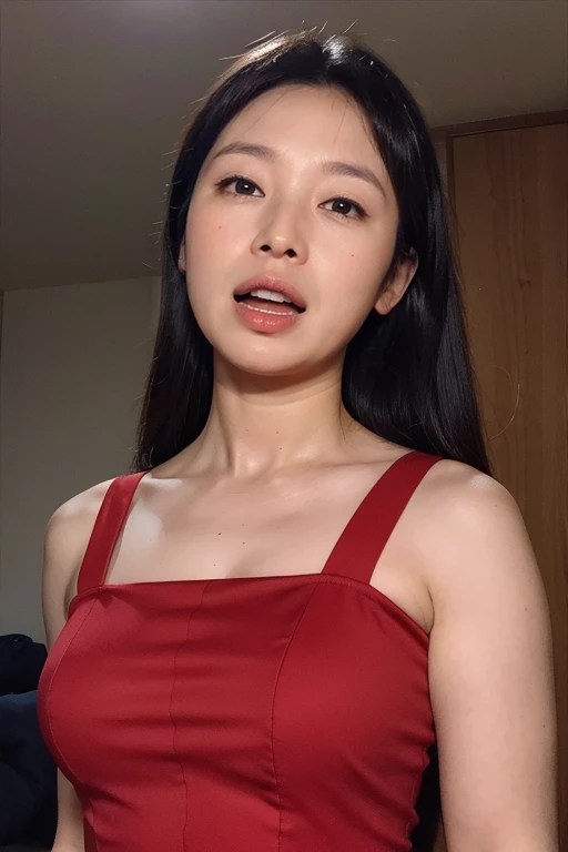 Medium display, Medium Shot, Written boundary depth, bust, Upper Body, Movie angle, masterpiece, Highest quality, Very detailed, CG, 8k wallpaper, Beautiful Face, Delicate eyes, Otome, alone, open mouth, Crimson Dress、plateau