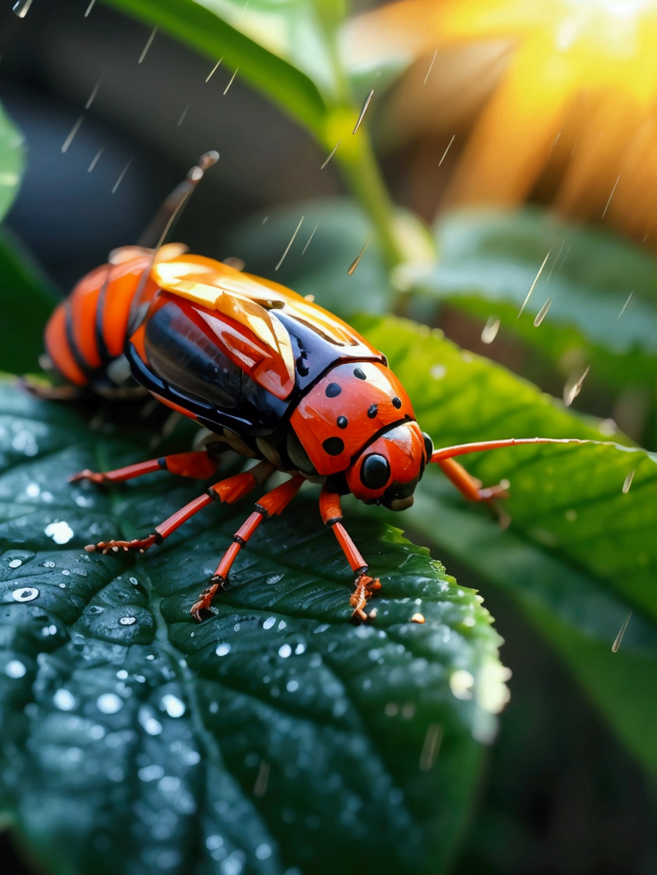 cicada、Hot sun、Rain、Close-up of leaves，summer