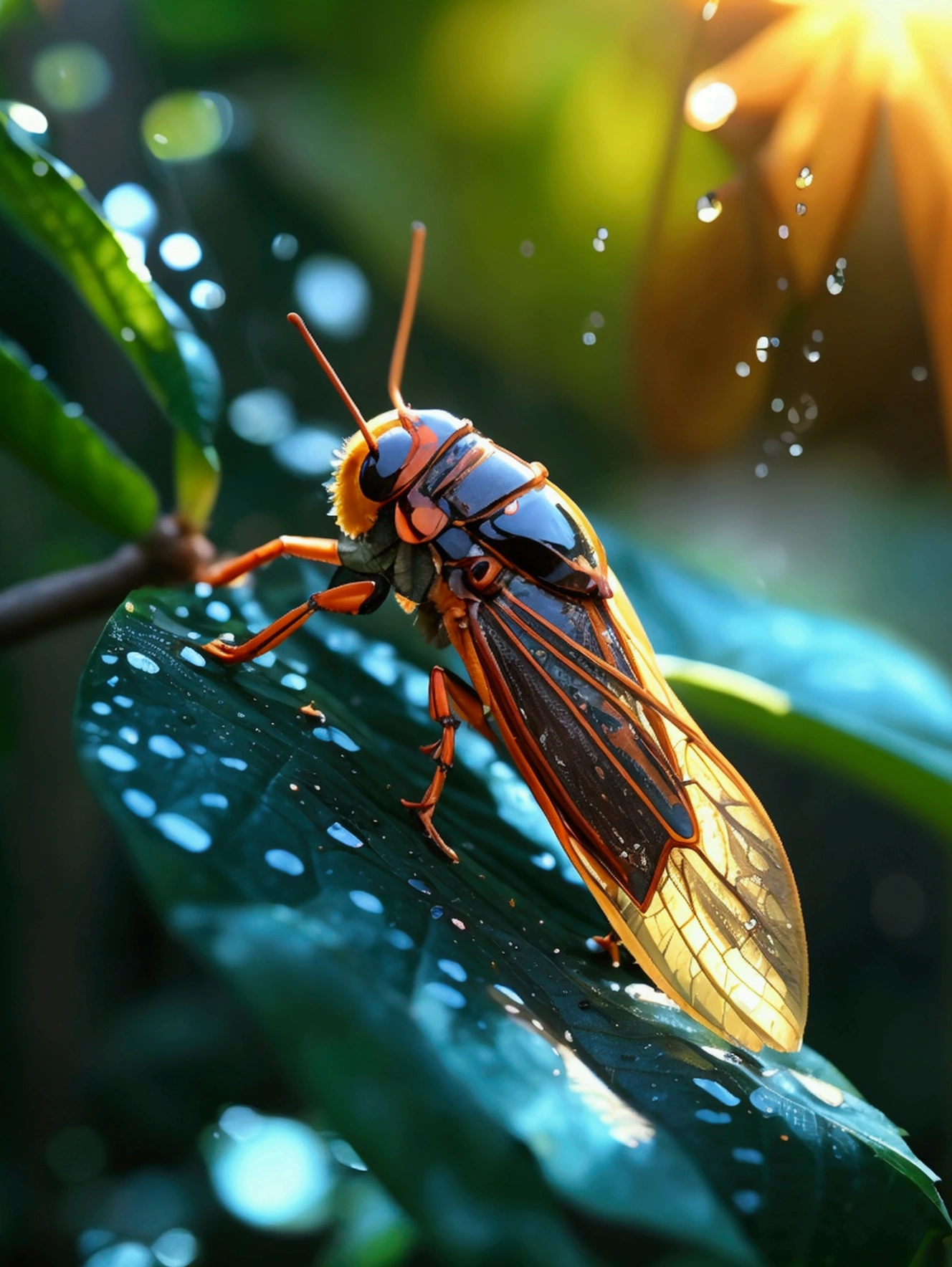 cicada、Hot sun、Rain、Close-up of leaves，summer