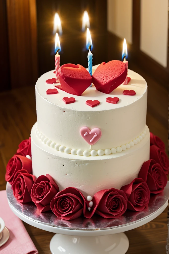 Birthday cake with a heart shaped candle
