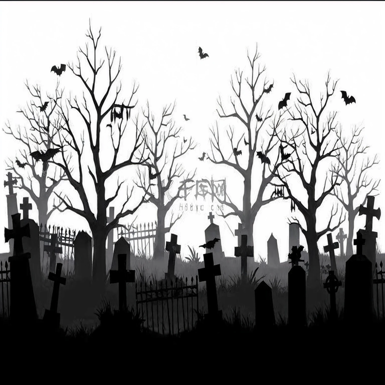 dark scary horror 1980s black and white sketch Halloween tombstone background add 4 view