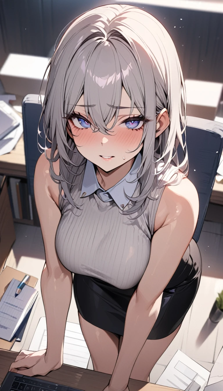 (((masterpiece))),(((High resolution)))、Beautiful office lady wearing sleeveless sweater and pencil skirt, Looking at the camera, ((Top quality eyes)), Detailed face, ((Detailed Texture)), hentai
