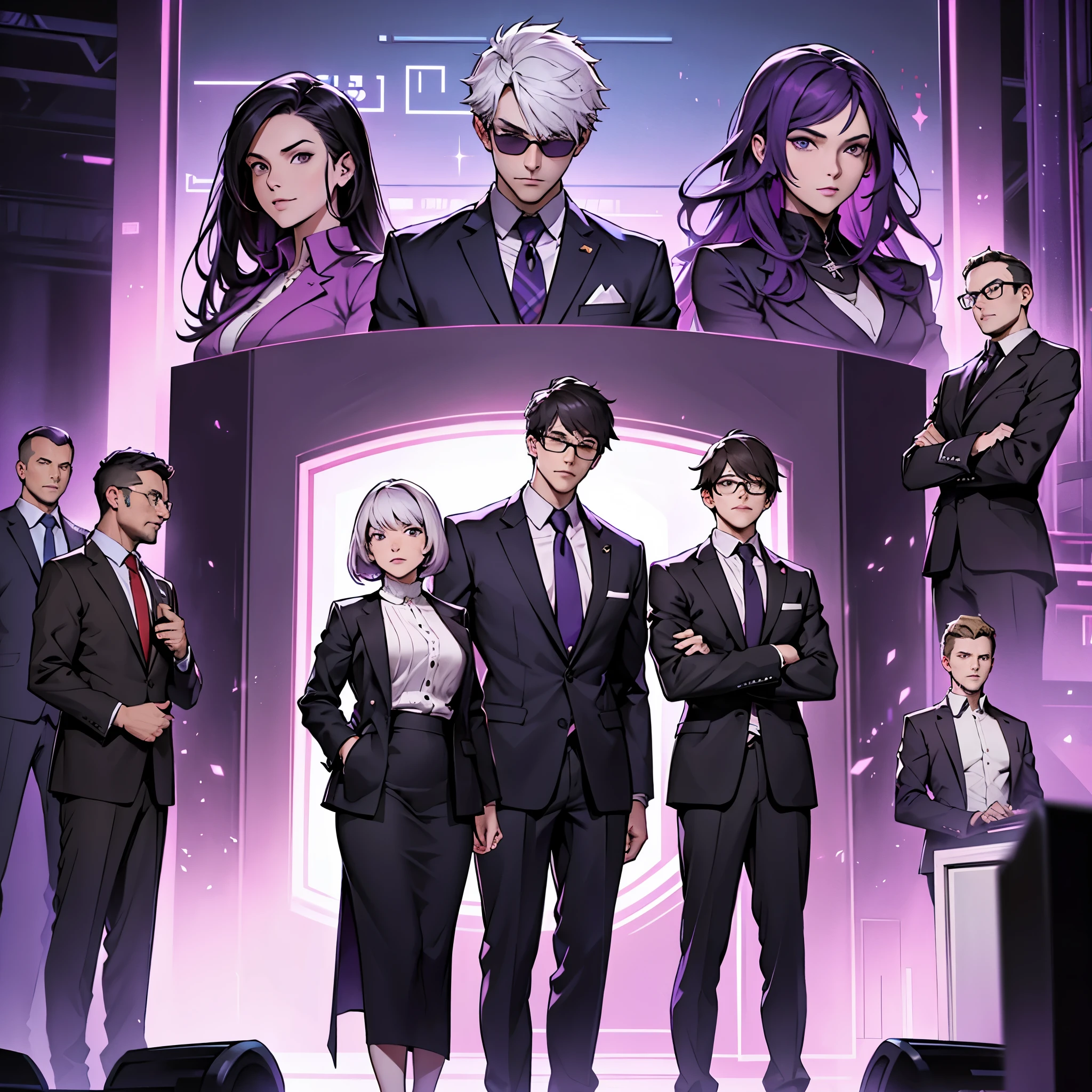 In one image divided into four sections, an architect male, a logician female, a commander female, and a debater male appear, each in distinctive poses against a unified backdrop with shades of purple.