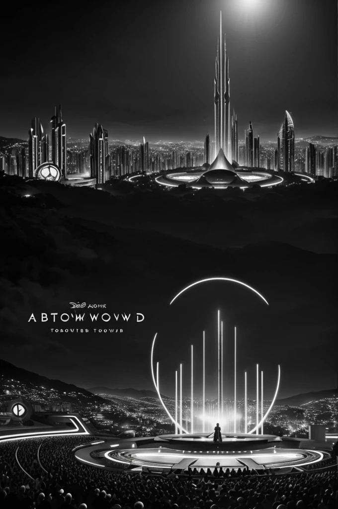 A black and white drawing from the movie Tomorrowland inspired by Medellín