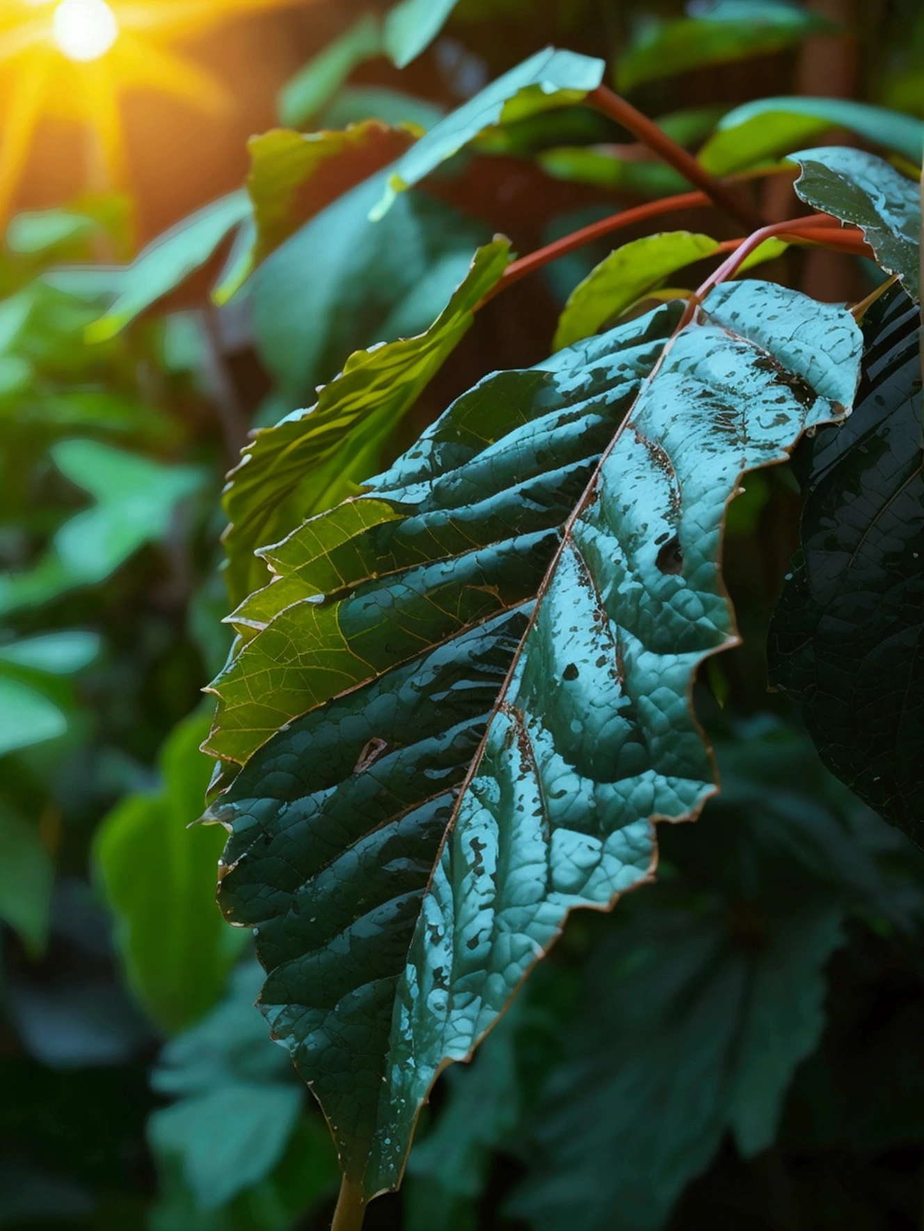 Hot sun、Rain、Close-up of leaves,summer,Surrounded by green plants