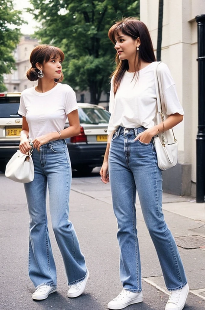 The fashion style of the 90s has a unique charm，Here are some classic outfits from that time:：

Jeans with a white T-shirt：Simple and stylish combination，Whether it is straight pants、Bell bottoms or skinny pants?，Pair it with a simple white T-shirt，Can show the fashion atmosphere of the 90s。