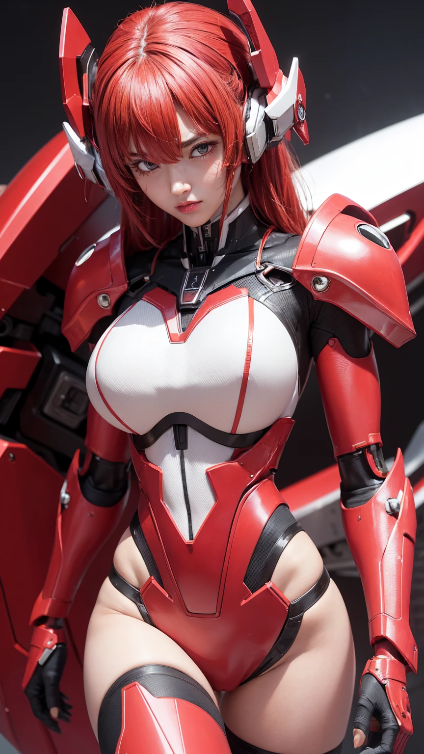 Rough skin, Very detailed, Advanced Details, high quality, 最high quality, High resolution, 1080P, hard disk, beautiful,(Arcee),beautifulサイボーグ女性,Bright red mecha cyborg girl,BATTLE MODE,Mecha Body Girl,she&#39;Wearing futuristic Transformers mecha,Woman warrior,　Brown Hair　Thick eyebrows　Chiquita　Sweaty face　Painful expression　Steam coming out of the face