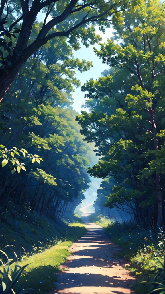 ((masterpiece))、((Highest quality))、((Realistic feel))、((trail:1.6))、landscape、Pitch Black、The leaves sway、the grass sways、My mind wanderoonlight shines、Immersion、Cool blue shade、1By people、The sky is high、Dim and dim、High Contrast、Super beautiful