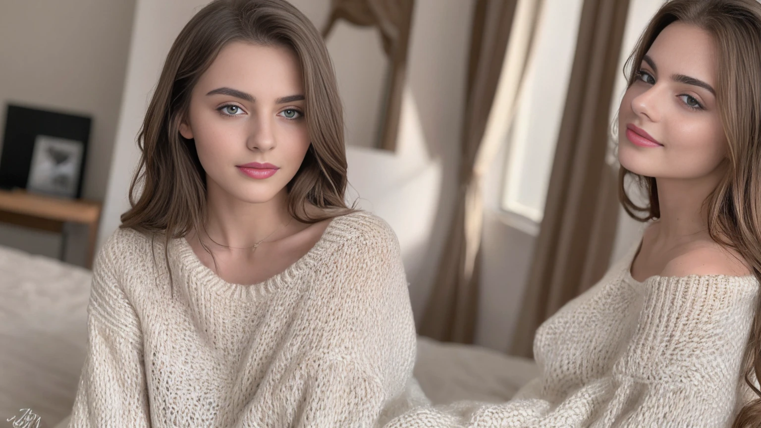 (masterpiece), (best quality), (realistic), Nikon RAW photo, Fujifilm XT3, marinabondarko, beautiful 1girl,
white_sweater,
brown_hair,
facing_viewer, smile, supermodel,
(ultra detailed), 8k, 4k, intricate, upper_body, best lighting, indoors,
large_breasts,
