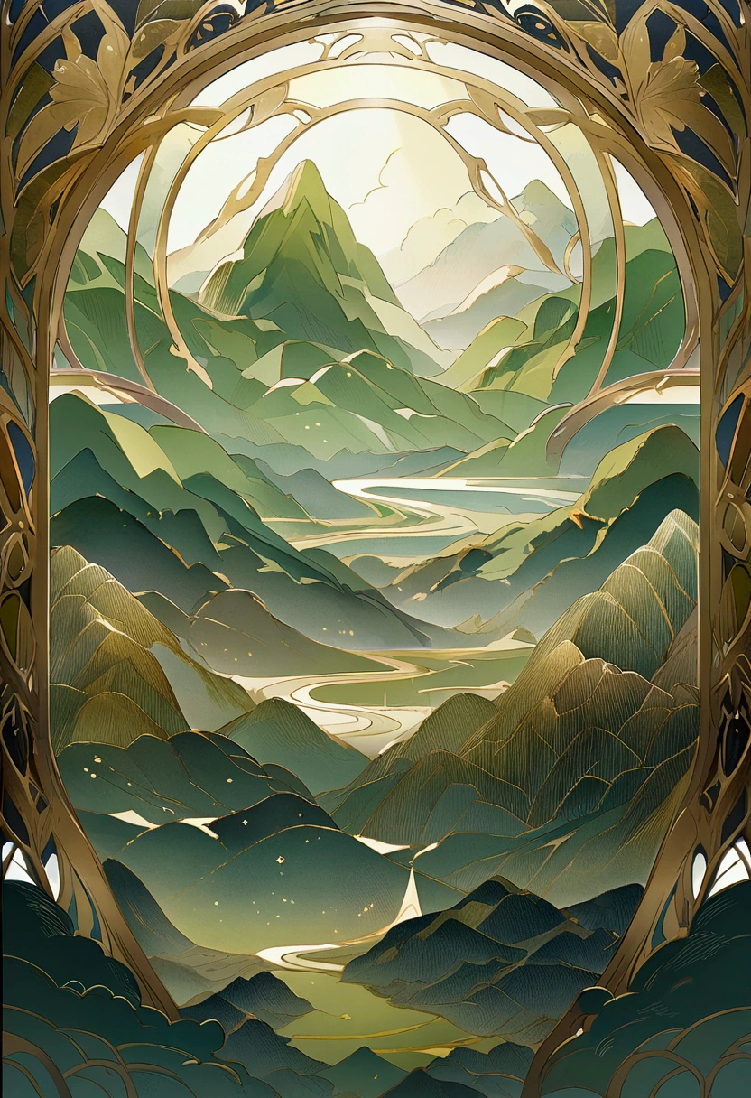 Only this green-toned landscape background is inlaid with gold