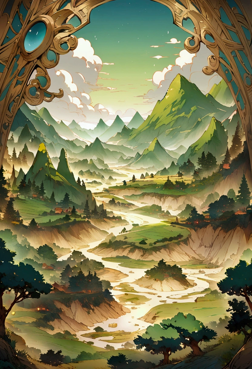 Only this green-toned landscape background is inlaid with gold