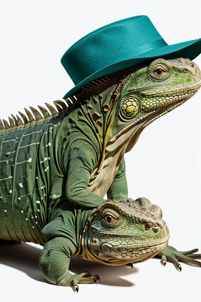 Animated iguana with hat transparent background 2D