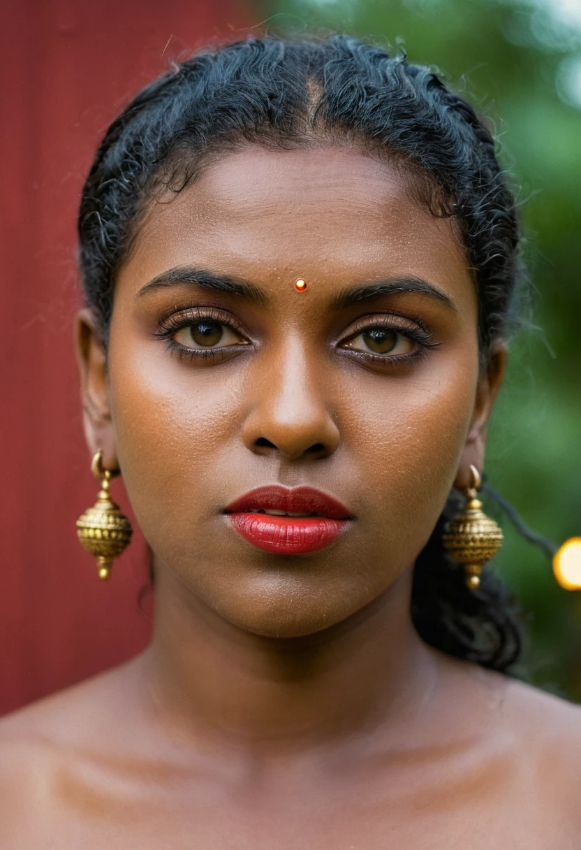 (((photo of a ancient kerala nude alien ))), (((black kali))) , (((Half Body))), (((very dark skin))), (((45 years old))), (((((very dark nipple and areola))))) (((plus size chubby tall))), (((huge busty milky wet big massive boobs))), (((nude thick thigh))), (((ancient black mini skirt))), ((black skin dark body)), (((red ornaments))), (((depth of field))), ((( flame bokeh))), (((rain))), ((( flashing light leaks))), (((divine))), photorealistic,photo, realism, Getty Images, RAW candid cinema, 16mm, colour graded portra 400 film, remarkable colour, ultra realistic, textured skin, remarkable detailed pupils, realistic dull skin noise, visible skin detail, skin fuzz, dry skin, shot with cinematic,light leaks, RAW Image, DOF, depth of field,bokeh