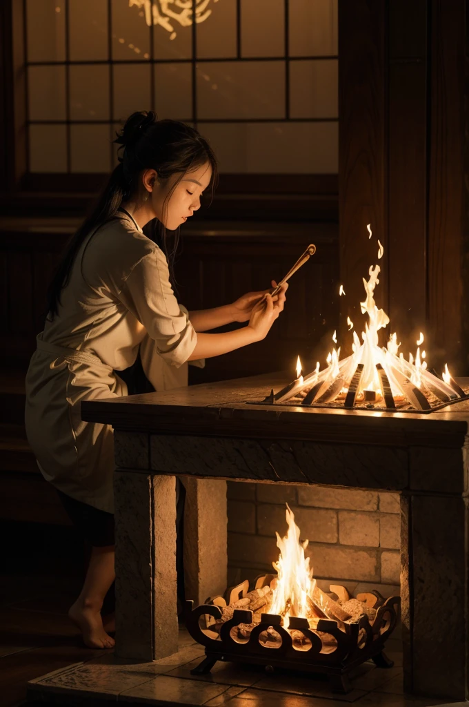 a sacred fire where its flames gradually transform into musical notes