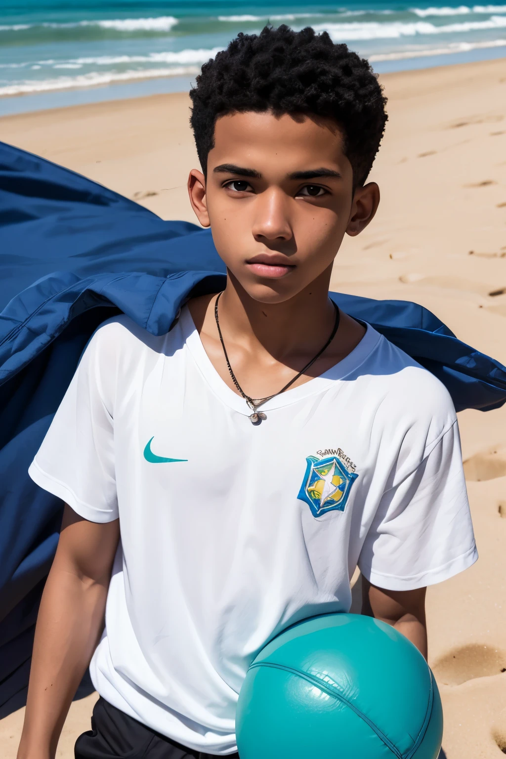A light-skinned teenage male who does not show his face and is on the beaches of Brazil