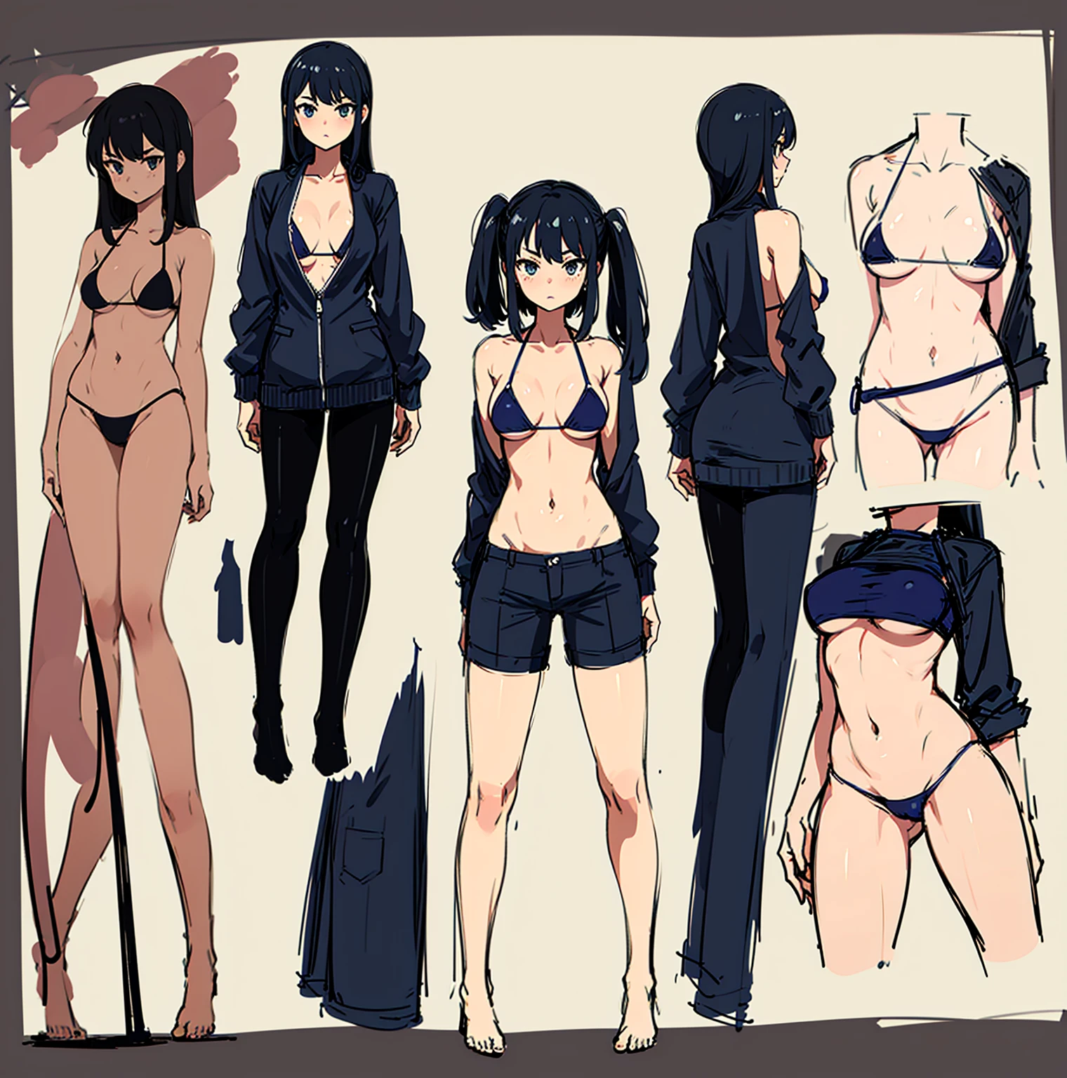 bikini stand front view sketch, front view female body guidelines, front view the female body, female body front view tutorial