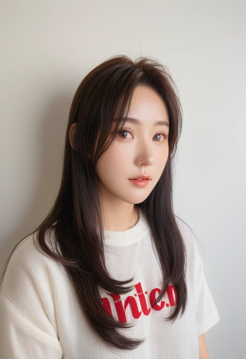 Best Quality, 8k, Masterpiece, (Portrait: 1.3), (photo realistic:1.4), (hyper realistic:1.4), Sharp Focus, looking at viewer, (smoother lighting:1.1), (increase cinematic lighting quality:0.9), realistic lighting, backlighting, light on face, ray trace, (brightening light:1.2), (Increase quality:1.4), sharp detail, (best quality real texture skin:1.4), finely detailed eyes, black_eyes, finely detailed face, 25 year old Korean woman