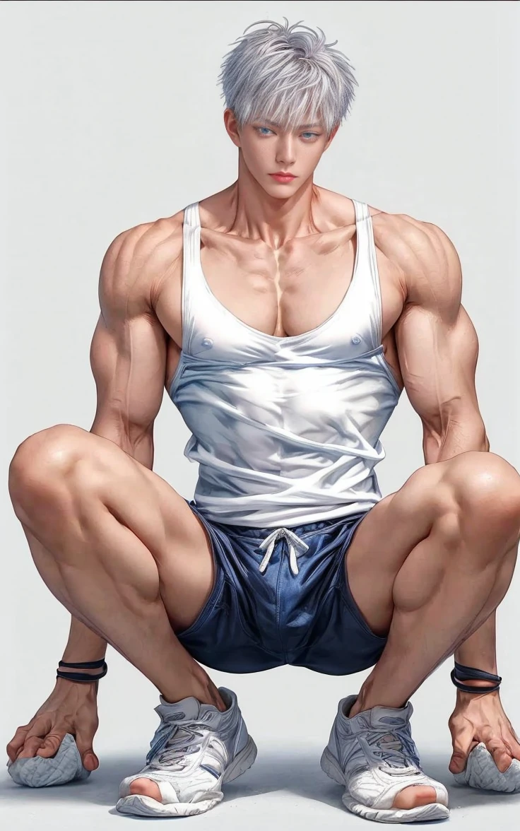 1boy, adult, handsome, perfect face, detailed eyes and face, clean shaved, muscular, capturing a rural atmosphere, dynamic lighting, unreal engine 5, hd picture, satoru gojo, white hair, short hair ,hair between eyes ,blue eyes