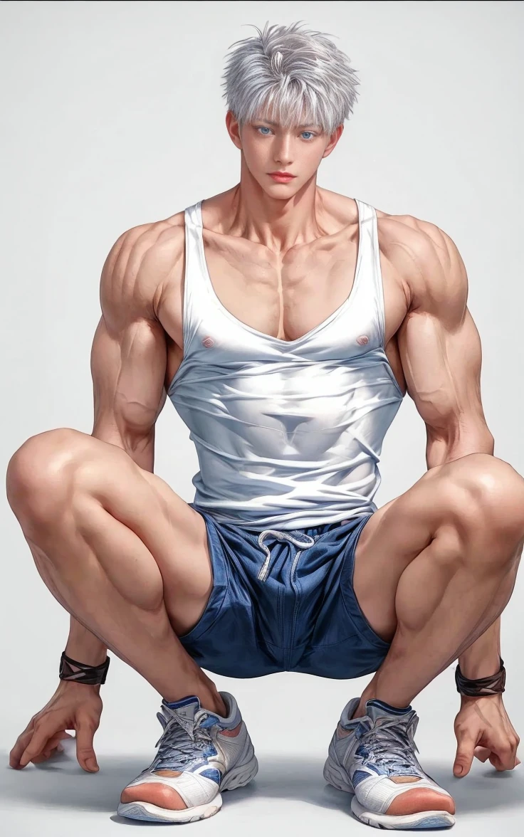 1boy, adult, handsome, perfect face, detailed eyes and face, clean shaved, muscular, capturing a rural atmosphere, dynamic lighting, unreal engine 5, hd picture, satoru gojo, white hair, short hair ,hair between eyes ,blue eyes