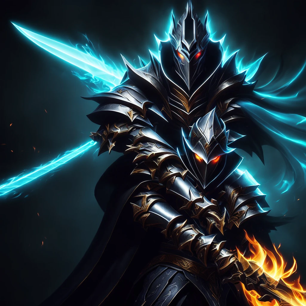 demonic knight with shining sword and glowing fire in a dark room, arcane jayce, league of legends arte inicial, splash art, splash art de League of Legends, official splash art, riot games concept art, league of legends character art, league of legends concept art, league of legends wallpapers, league of legends art, league of legends character, riot game, sylas