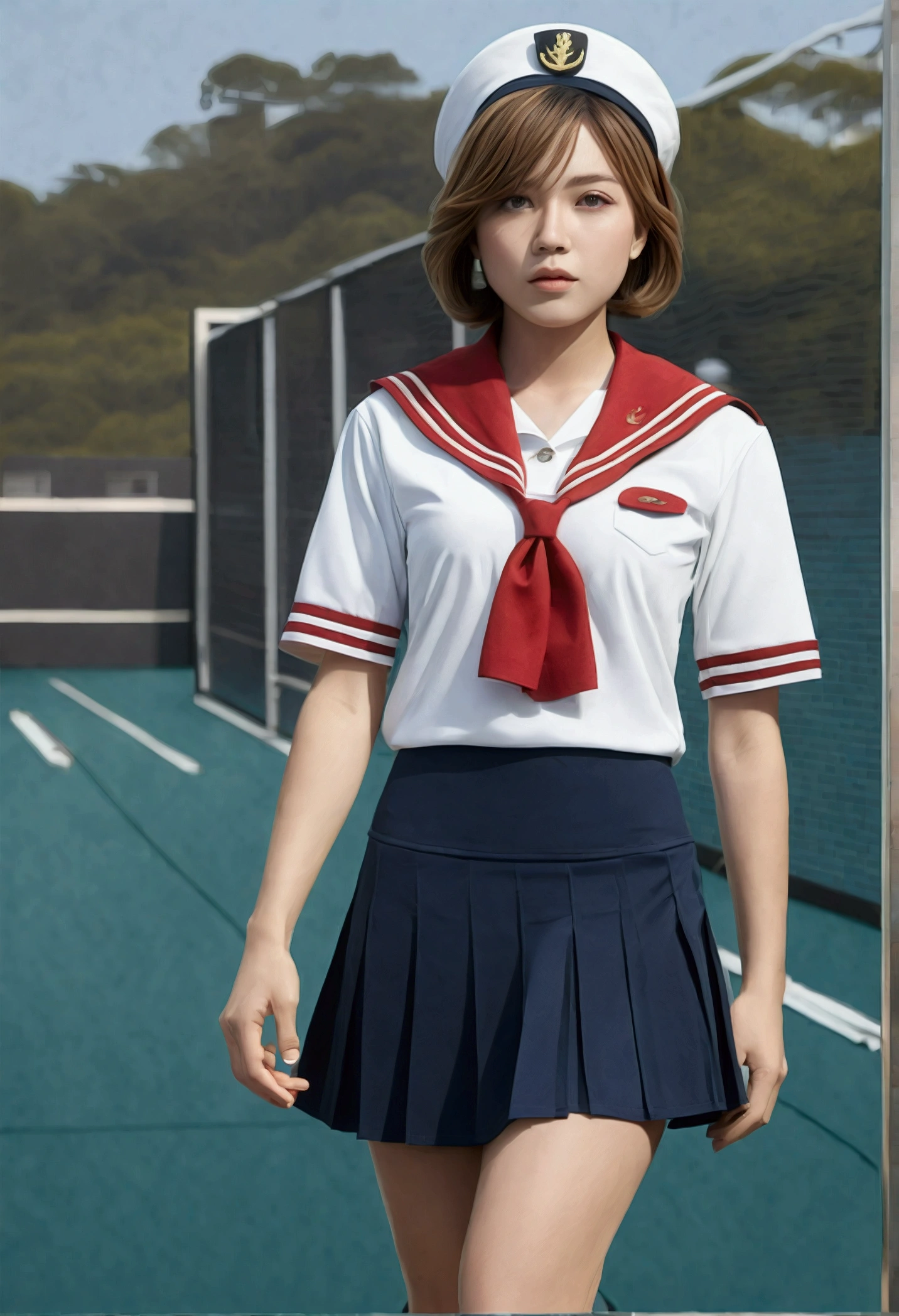 Browsing Caution,(((Perfect Anatomy, Anatomically correct, Highly detailed skin))), ((Put your panties down)), 1 girl, Japanese, high school girl, Glowing Skin, Observe the audience,
Beautiful Hair, Beautiful Face, Beautiful details, (short hair:1.1, Bobcut:1.2), Dark blonde hair:1, blue eyes, Baby Face, Mole under the eye,
Beautiful clavicle, Beautiful body, Beautiful breasts, Large Breasts:0.5, Beautiful thighs, Beautiful legs,
((Short sleeve, Cute Sailor Uniform, All dark blue, Dark blue pleated skirt, Navy blue sailor collar, Sailor scarf, socks, Brown Loafers)), Captivating thighs, (Red Slave Collar),
((, Embarrassing, , , )), Are standing,
(Beautiful views), summer, School rooftop, building, Chain link fence,
Official Art,Highly detailed CG Unity 8k wallpaper, (masterpiece:1.0),(Highest quality:1.0), photo shoot, 8k, Browsing Caution, High resolution, Kodak Portrait 400, Film Grain, Lens flare brilliance, Show Viewer