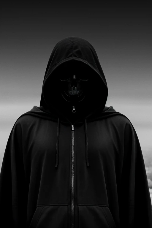 Hooded death, batola negra, ice background, Grayscale