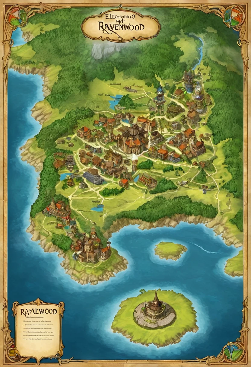 Create a map with the information Kingdom of Eldoria which is the capital of Ravenwood on the continent of Valoria.