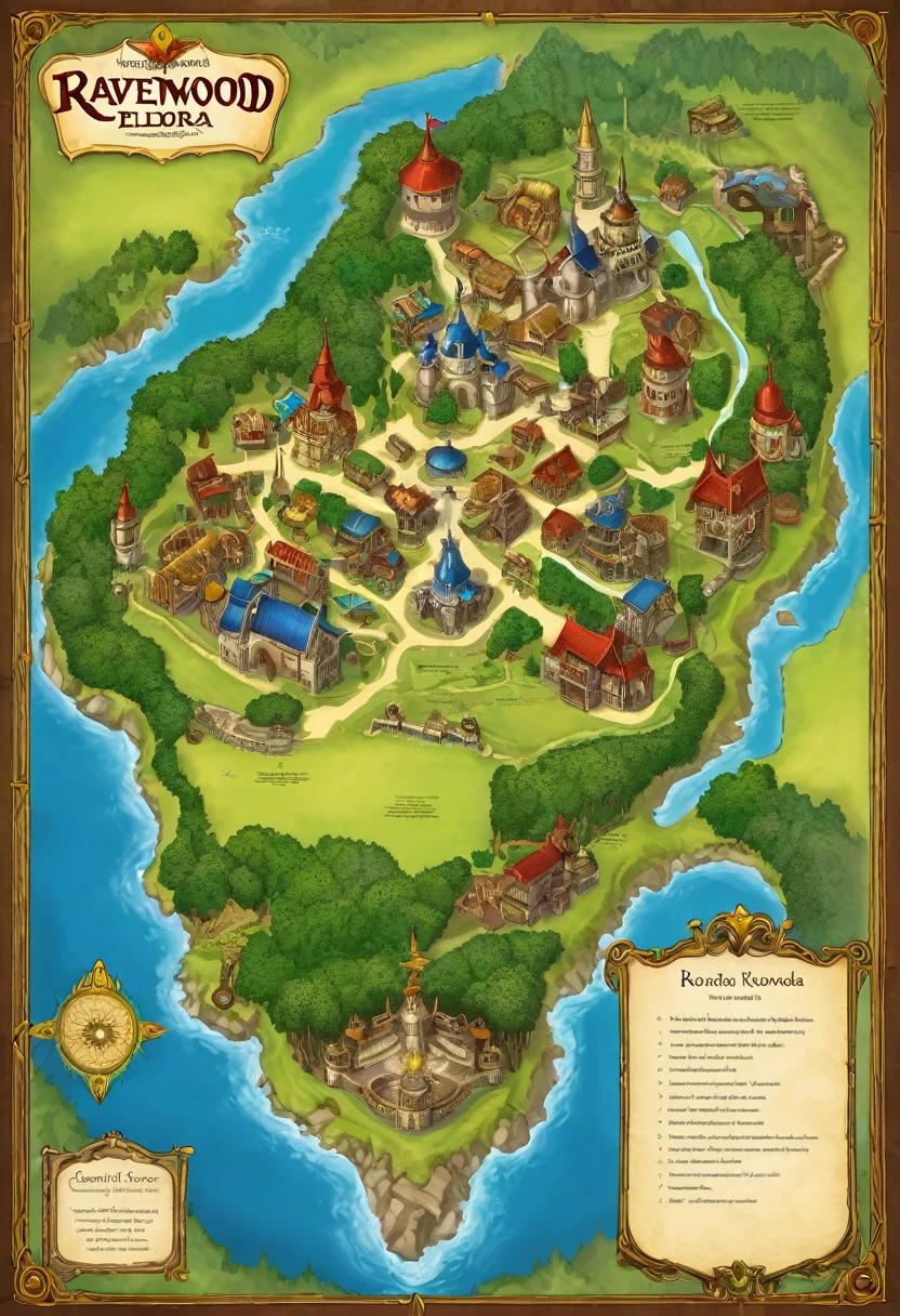 Create a map with the information Kingdom of Eldoria which is the capital of Ravenwood on the continent of Valoria.